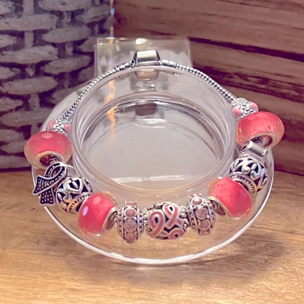 Breast cancer awareness charm bracelet